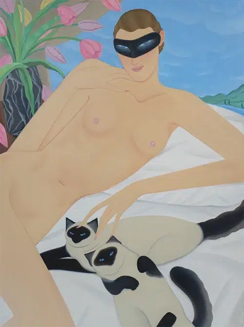 Lady with siamese cats
