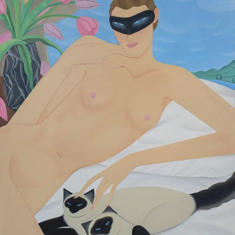 Lady with siamese cats